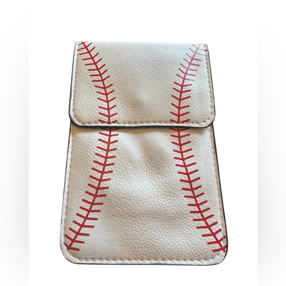 White and Red Leather Baseball Design Crossbody Purse